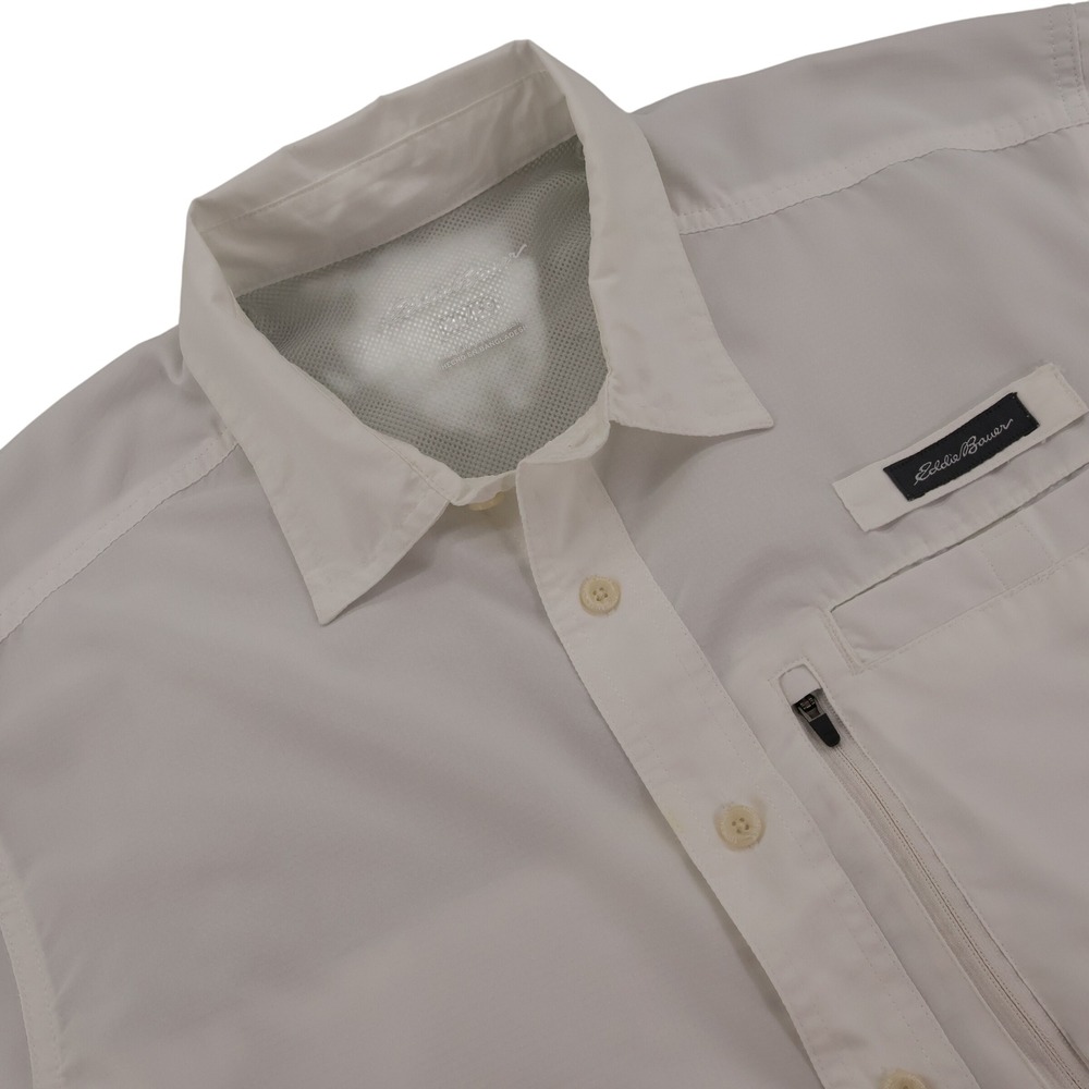Eddie Bauer Mens XL White Ripstop Short Sleeve Ventilated Fishing‎ Hiking Shirt